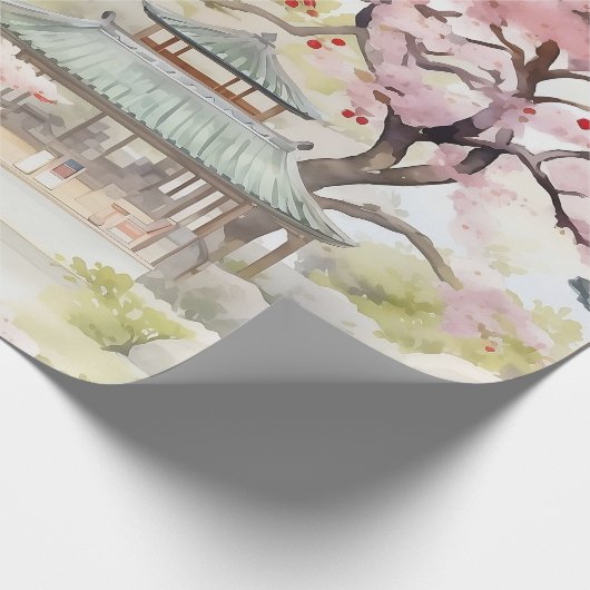 Waterverf van de Aziatische Pagode te midden van k Cadeaupapier (Hoek)