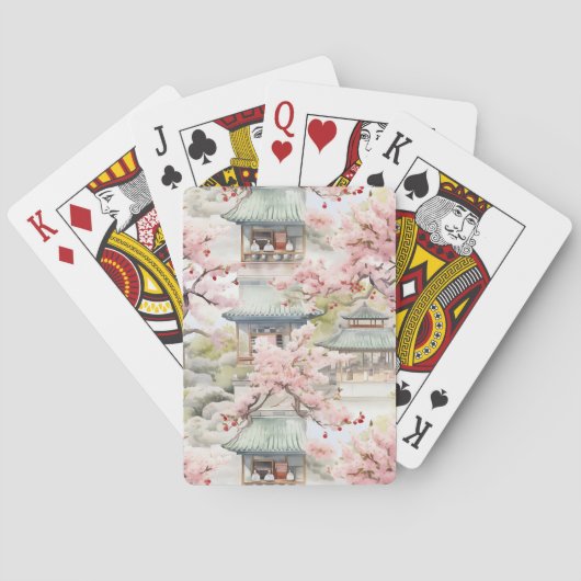 Waterverf van de Aziatische Pagode te midden van k Pokerkaarten (Achterkant)