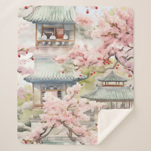 Waterverf van de Aziatische Pagode te midden van k Sherpa Deken