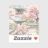 Waterverf van de Aziatische Pagode te midden van k Sticker (Vel)