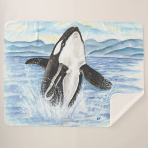 Waterverf van de Bbereikende Orca-walvis Sherpa Deken