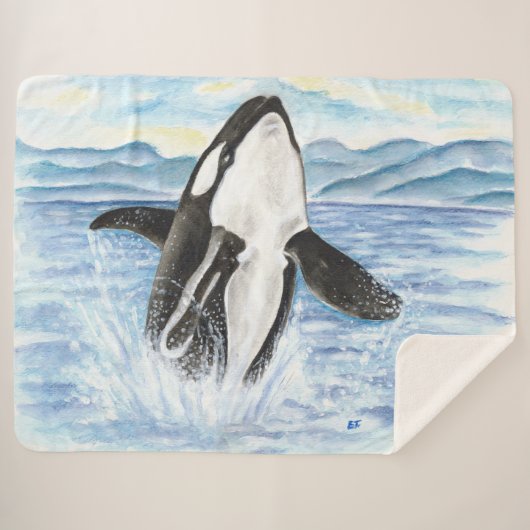 Waterverf van de Bbereikende Orca-walvis Sherpa Deken (Voorkant (horizontaal))