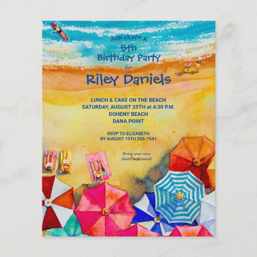 Waterverf van de begroting - Beach Birthday Party  (Voorkant)