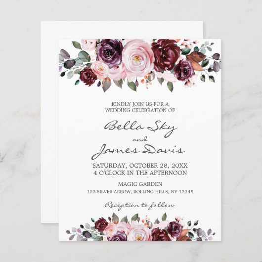 Waterverf van de begroting Floral Boho Wedding Inv (Voorkant / Achterkant)