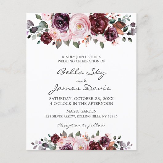 Waterverf van de begroting Floral Boho Wedding Inv (Voorkant)