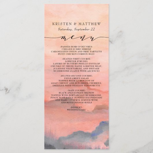 Waterverf van de Berg Rustic Sunset Wedding Menu (Voorkant)