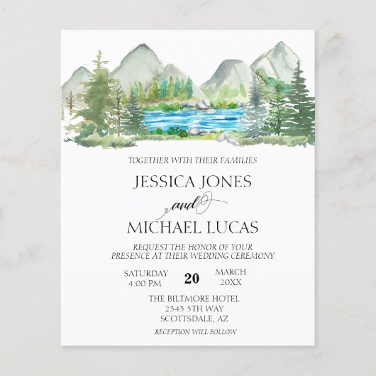 Waterverf van de bergachtige bosrivier Rustic Wedd Flyer (Voorkant)