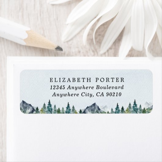 Waterverf van de bergen Elegant Rustic Threadding Etiket (Insitu)