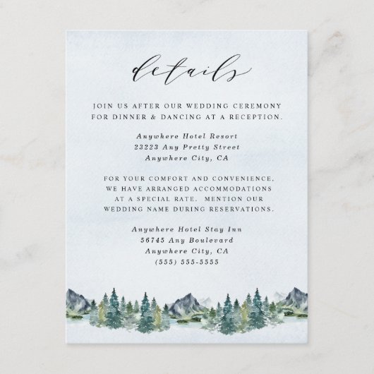 Waterverf van de bergen Elegant Rustic Threadding  Informatiekaartje (Voorkant)