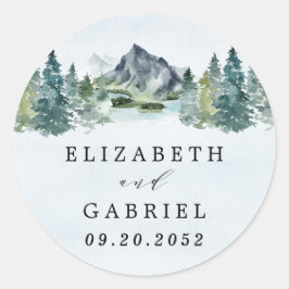 Waterverf van de bergen Elegant Rustic Threadding  Ronde Sticker