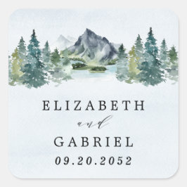 Waterverf van de bergen Elegant Rustic Threadding  Vierkante Sticker