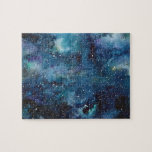 Waterverf van de buitenruimte blauwe nebula legpuzzel<br><div class="desc">Blauwe en groene waterverf van de buitenruimte nebula.</div>