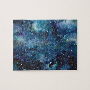 Waterverf van de buitenruimte blauwe nebula legpuzzel
