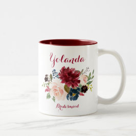 Waterverf van de Burgundy navy florale bridesmaid Tweekleurige Koffiemok