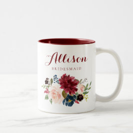 Waterverf van de Burgundy navy florale bridesmaid Tweekleurige Koffiemok