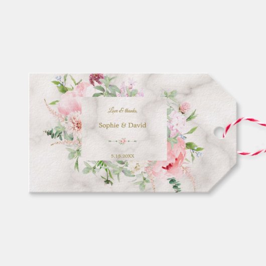 Waterverf van de Charm Spring Peonies Lijst Weddin Cadeaulabel (Voorkant (Horizontaal))