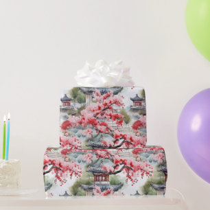 Waterverf van de Chinese pagode Cadeaupapier