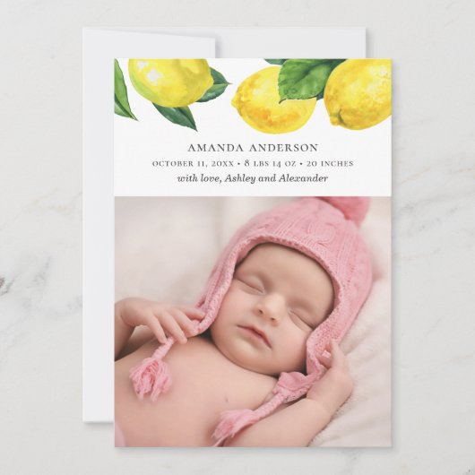 Waterverf van de citrustuin. Pasgeboren. Lemon geb Aankondiging (Voorkant)