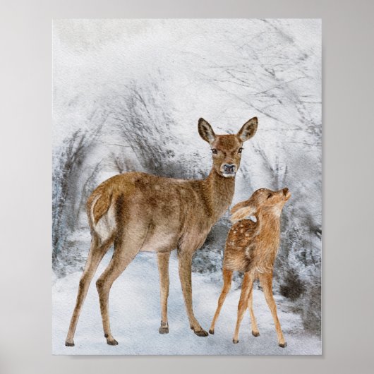 Waterverf van de Deer Family Poster (Voorkant)