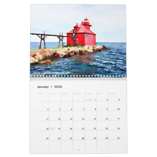 Waterverf van de deurtoren kalender (Jan 2026)