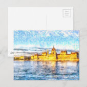 Waterverf van de Donau-zonsondergang van Boedapest Briefkaart (Voorkant / Achterkant)