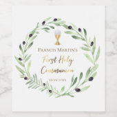 Waterverf van de eerste heilige gemeenschap wijn etiket (Enkel label)