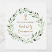 Waterverf van de eerste heilige gemeenschap wijn etiket (Enkel label)