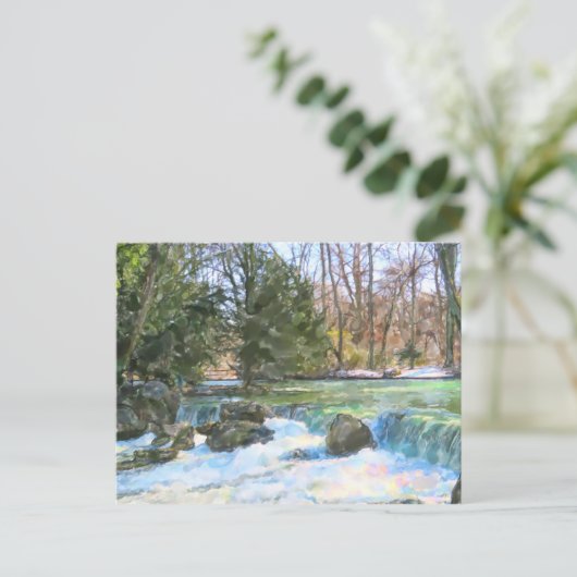 Waterverf van de Eisbach-beek in München. Briefkaart (Staand voorkant)