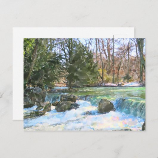 Waterverf van de Eisbach-beek in München. Briefkaart (Voorkant / Achterkant)