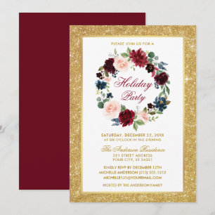 Waterverf van de feestdag Floral Gold Glitter Kaart