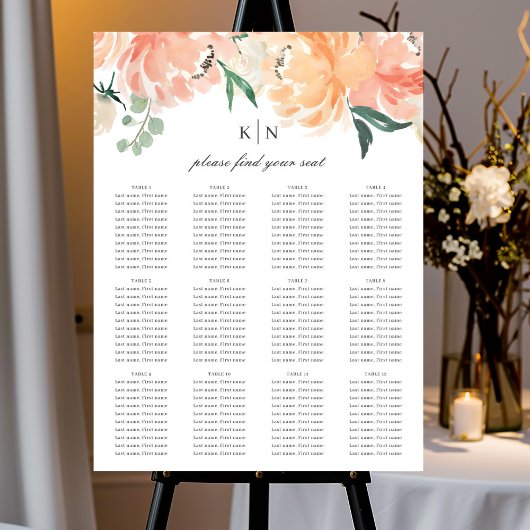 Waterverf van de Floral Wedding Seating Chart met  Poster
