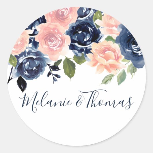 Waterverf van de Floral Wedding Verloving Ronde Sticker (Voorkant)