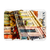 Waterverf van de Franse wijk van New Orleans Magneet (Horizontaal)