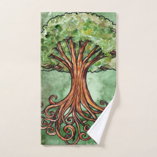 Waterverf van de gachdrasilboom, de norse mytholog handdoek