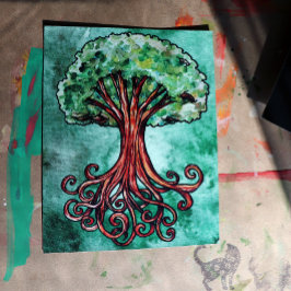Waterverf van de gachdrasilboom, de norse mytholog poster