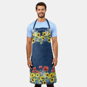 Waterverf van de Gele Zonnebloem Rode Poppy Navy B Schort (Gedragen)