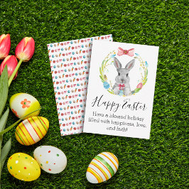 waterverf van de gelukkige ooster bunny en lentesl notitiekaartje