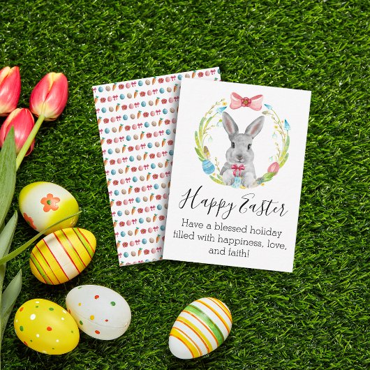 waterverf van de gelukkige ooster bunny en lentesl notitiekaartje