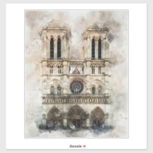 Waterverf van de gevel van de Notre Dame kathedraa Sticker