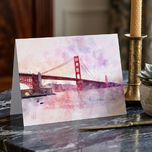 Waterverf van de Golden Gate Bridge bij zonsonderg Bedankkaart