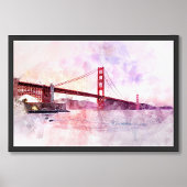 Waterverf van de Golden Gate Bridge bij zonsonderg Foto Afdruk