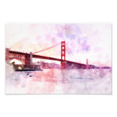 Waterverf van de Golden Gate Bridge bij zonsonderg Foto Afdruk (Voorkant)