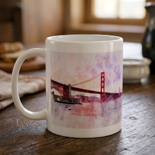 Waterverf van de Golden Gate Bridge bij zonsonderg Koffiemok