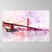 Waterverf van de Golden Gate Bridge bij zonsonderg Poster (Voorkant)