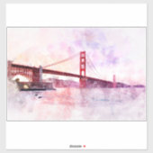 Waterverf van de Golden Gate Bridge bij zonsonderg Sticker (Vel)