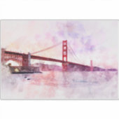 Waterverf van de Golden Gate Bridge bij zonsonderg Sticker (Voorkant)