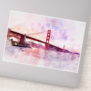 Waterverf van de Golden Gate Bridge bij zonsonderg Sticker