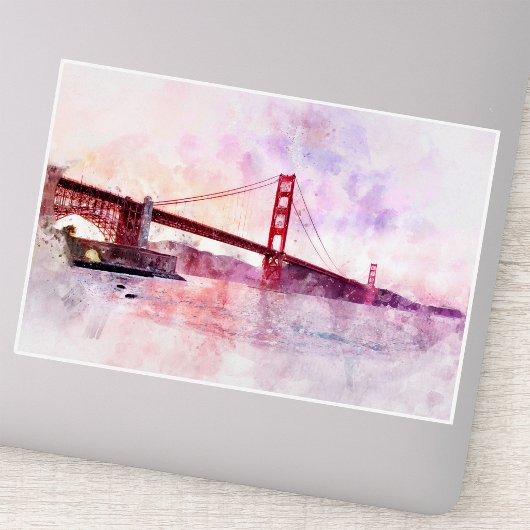Waterverf van de Golden Gate Bridge bij zonsonderg Sticker