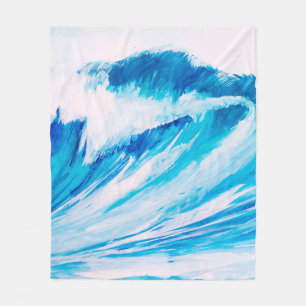 waterverf van de golven van de hoge oceaan van bla fleece deken
