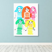 Waterverf van de grappige, kleurrijke meisjespop canvas afdruk (Insitu (Houten vloer))